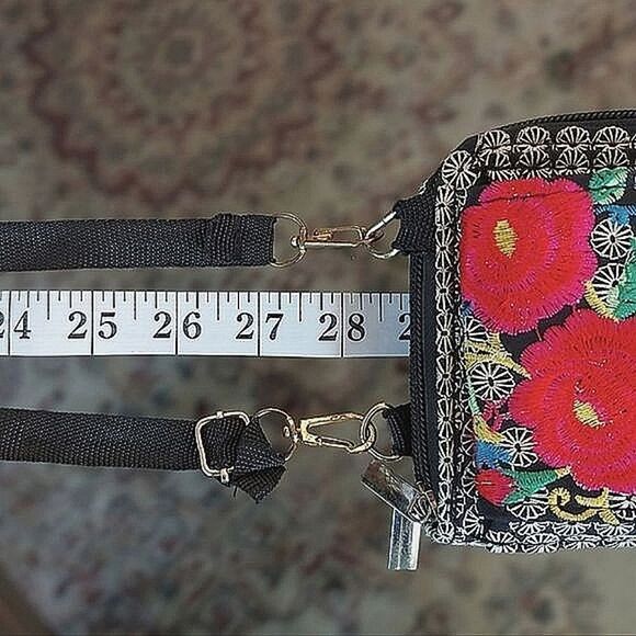 Mexican floral embroidered wallet style pocket bag - Picture 6 of 10